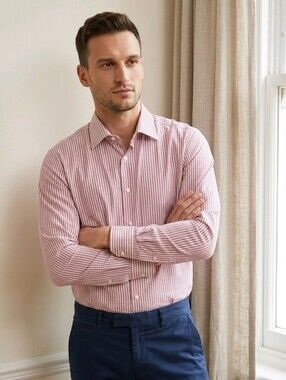 Ted Lapidus Tailored Pink Stripe Dress Shirt for Men